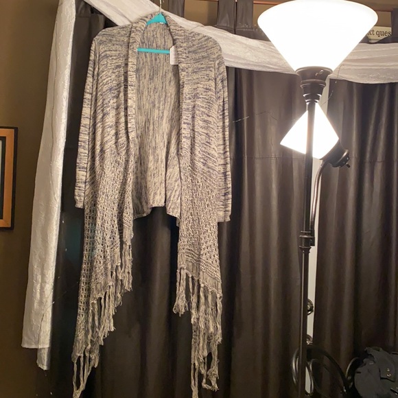 Umgee blue asymmetrical fringed cardigan - Picture 1 of 6